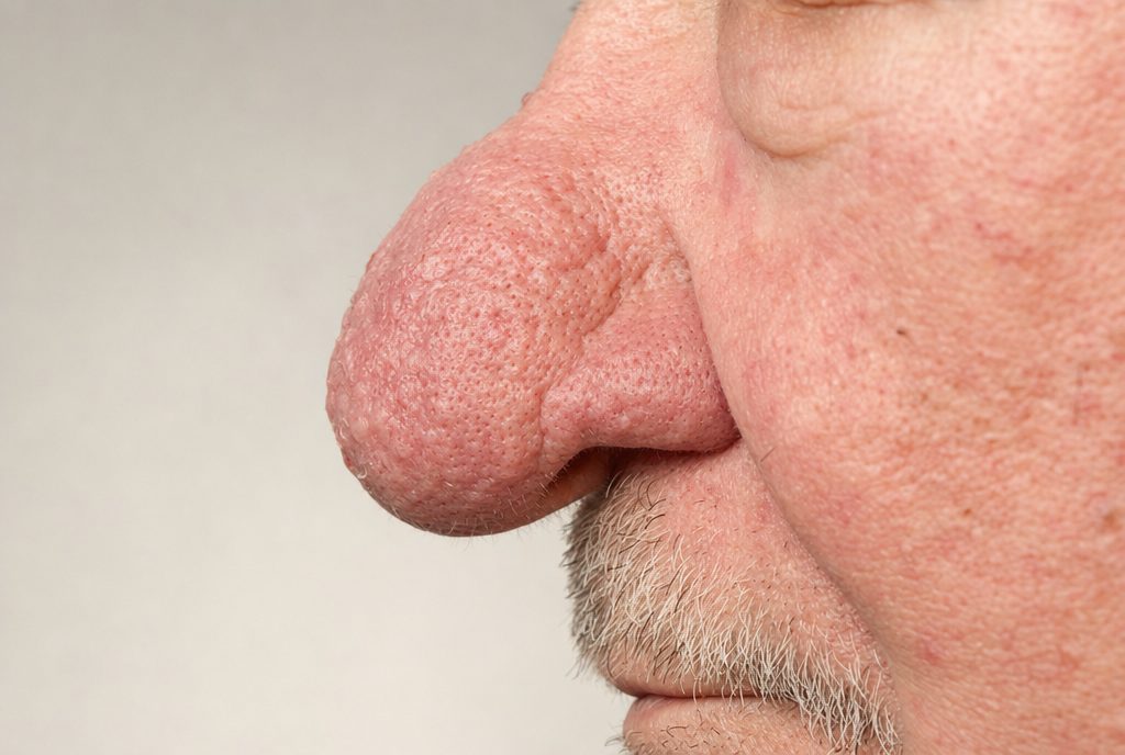 AI-generated illustration of rhinophyma, a thickened enlarged nose